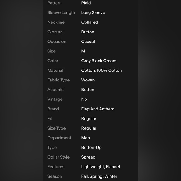 New Flag & Anthem Mens Flannel Plaid Shirt Button Up Medium Grey Black Cream NWT - Picture 12 of 12